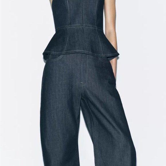 ZARA ZW COLLECTION DENIM PEPLUM BUSTIER - Picture 4 of 9